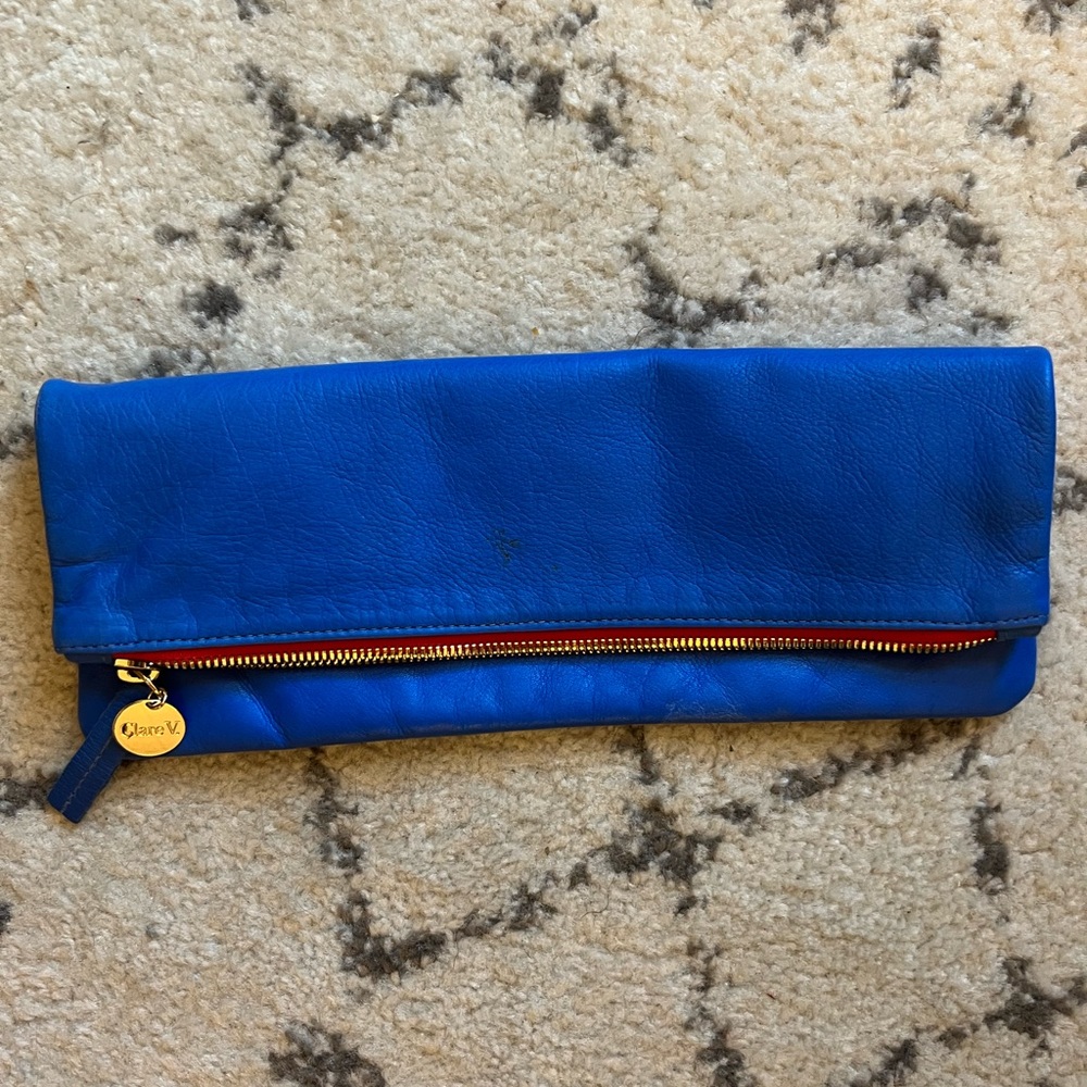 Clare V. Bright Blue Foldover Clutch